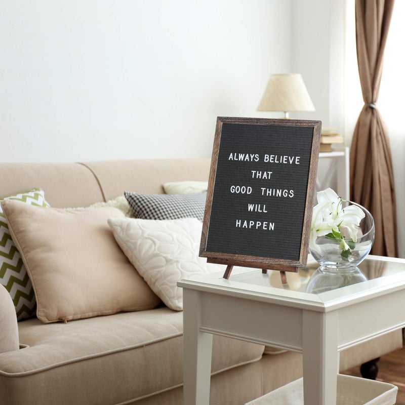 Destop Felt Letter Board with Rustic Vintage Frame and Stand 12x16 inch,Grey Changeable Letter and Message Board Includes 792 Letters, Numbers and Symbols, Hook to Hang, 2 Canvas Bags - Image 5
